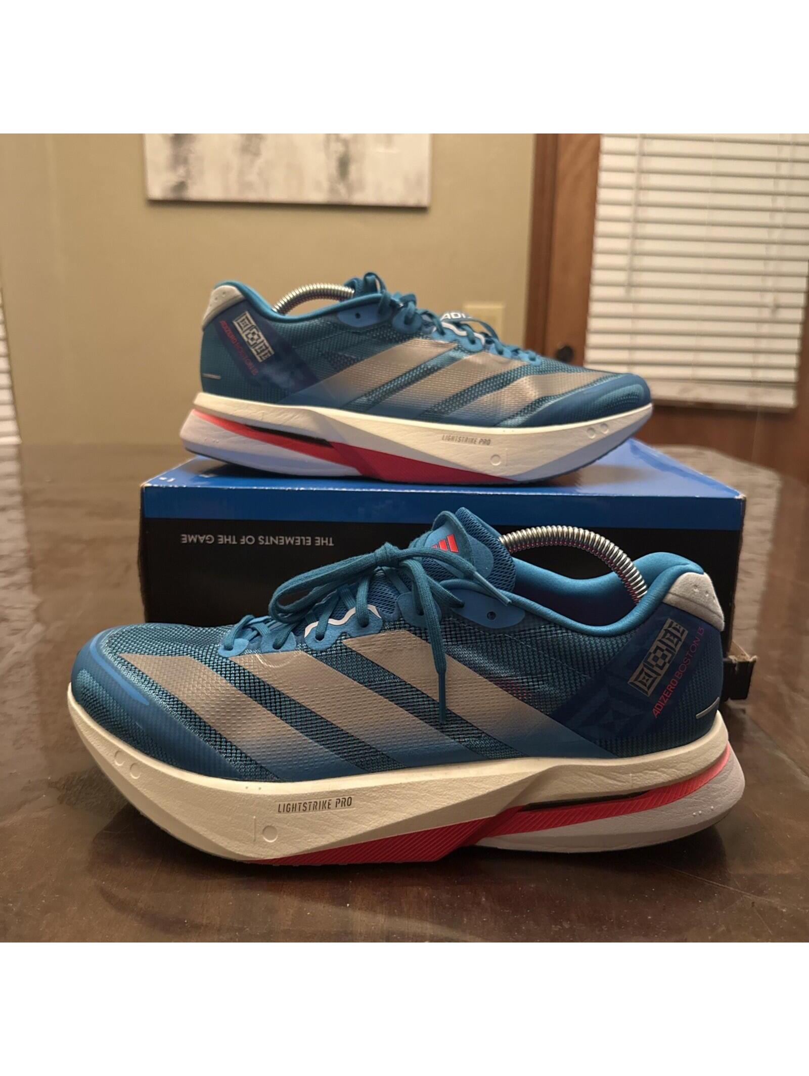 Adidas Blue And White Men's Athletic Running Shoes With Pink Accents